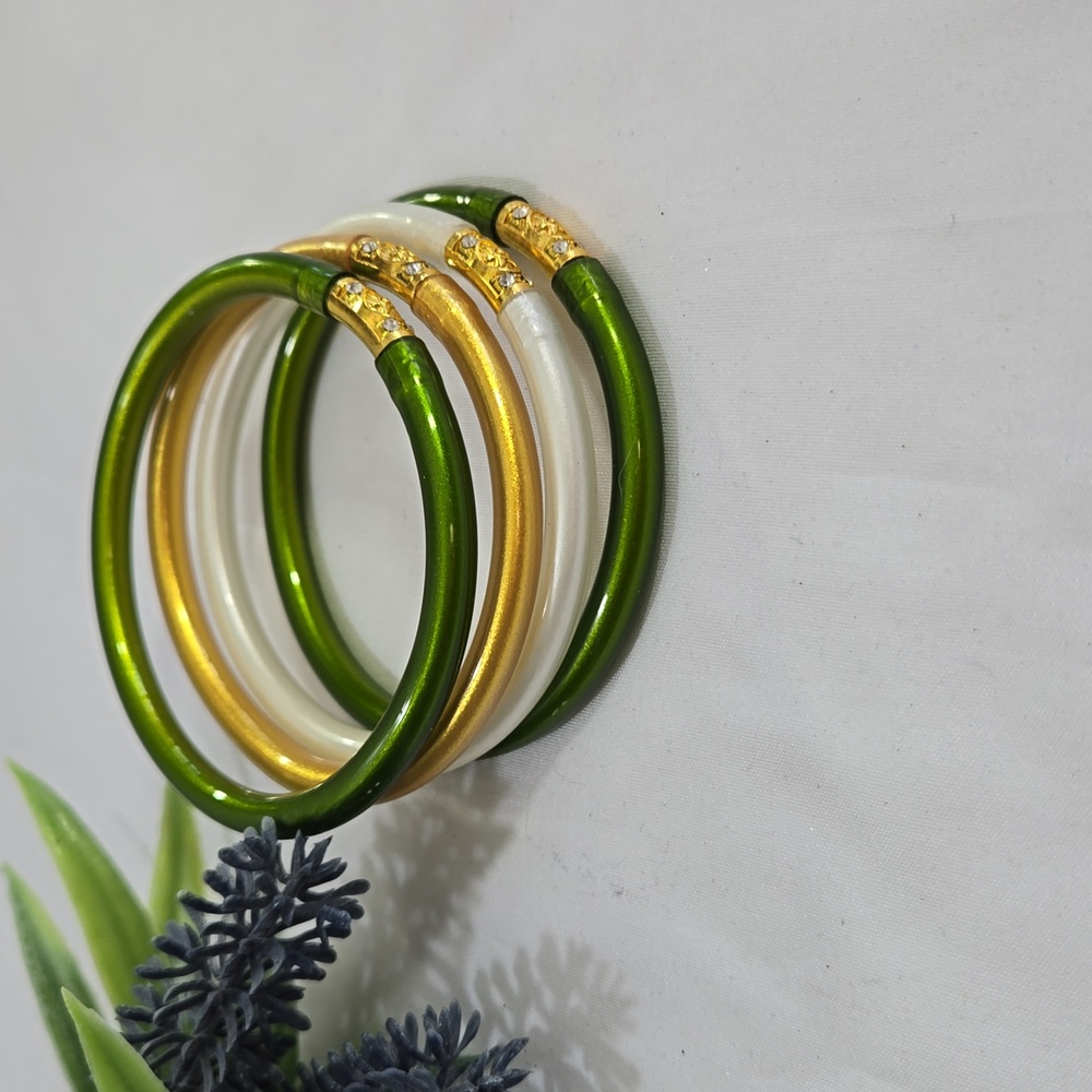 Budha All Weather Womens Bracelet. White, Green, Gold. (Not Budhagirls)